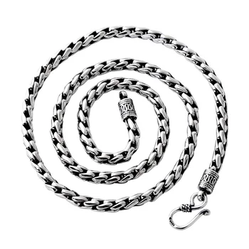Новое Мужское ожерелье из чистого стерлингового серебра S925 пробы, ретро-индивидуальность, простые классические ювелирные изделия, 5 мм, ожерелье из пеньковой веревки ручной работы