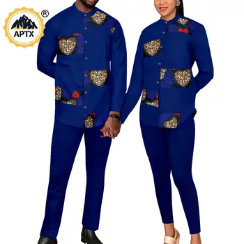 Одинаковая одежда для африканской Пары, Мужская одежда Bazin Riche, Комплекты рубашек и брюк с принтом, Женские Костюмы Дашики с длинным рукавом Agbada Y23C079
