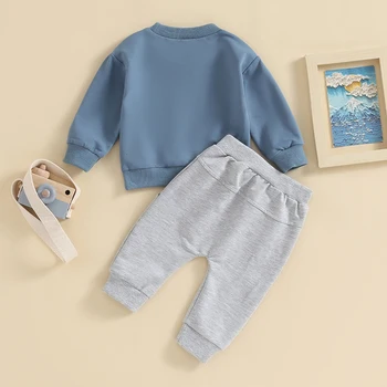 Осенняя одежда для маленьких мальчиков, Классическая Толстовка с длинными рукавами и буквенным принтом, Комплект одежды для малышей