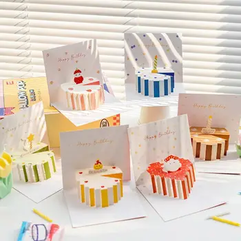 Открытка с 3D-изображением торта на день рождения с благословением в конверте, подарки на День рождения, Поздравительная открытка с Днем рождения, Всплывающие поздравительные открытки