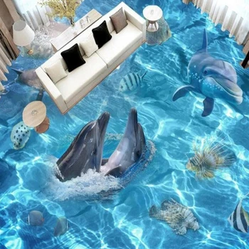 Пользовательские 3D обои для пола beibehang, Водонепроницаемые Природные пейзажи, Фон для кухни с Дельфином, самоклеящиеся обои для стен