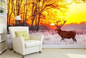 Пользовательские фото 3D обои Современный фон с изображением лося в сумеречном лесу, 3D настенные фрески, обои для гостиной, домашний декор