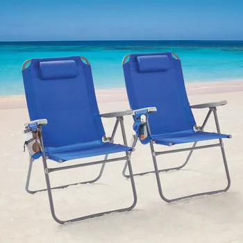 Раскладывающийся 4-позиционный пляжный стул большого размера из 2 предметов, синий для улицы