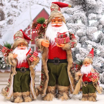 Рождественские украшения для дома Новый Год 45/30 см Большой Санта Клаус Веселый 2023 Ткань Вязаная Одежда Кукла Декор окна Navidad