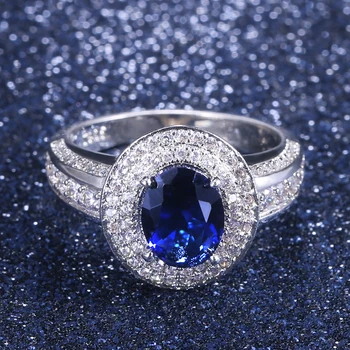 Роскошные кольца Huitan с зубцами для женщин с темно-синим цирконом, подарочные кольца на годовщину для жены, средние кольца с микро-покрытием