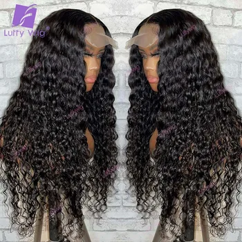 Свободные Вьющиеся человеческие волосы 13x6 HD, Парики на кружеве, Бразильский парик Remy 200 Плотностью 360, предварительно выщипанный для черных женщин LUFFY