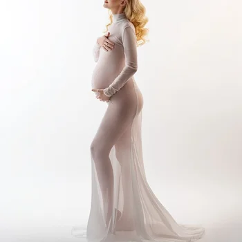 Сексуальное Белое Фатиновое платье для фотосъемки беременных из сетчатой ткани с длинным рукавом, платье для фотосессии, студийная одежда