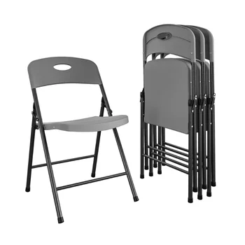 Складной стул из твердой смолы, для помещения/улицы, с двойными креплениями, Серый, 4 упаковки
