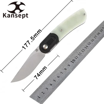 Складные Ножи Kansept Reverie T2025B4 154 см с отделкой Камнями и ручкой G10 из черного и Нефрита для Кемпинга и Охоты EDC Carry