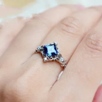 Созданное FDLK Кольцо с голубым кристаллом, Обручальные кольца Princess Crown Halo, Серебряные кольца для женщин 2020