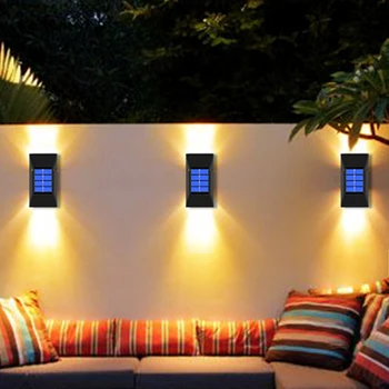Солнечный светильник для ограждения на открытом воздухе со светодиодами премиум-класса, водонепроницаемые настенные светильники на солнечных батареях для украшения сада, светодиодное уличное освещение