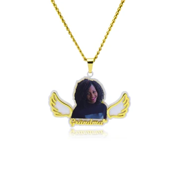 Угол Крыла Пользовательское фото Ожерелье Персонализированное имя 18-каратное позолоченное ожерелье с изображением Портрета Ожерелье с подвеской на память