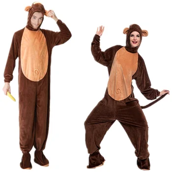 Хэллоуин Для мужчин и Женщин, соответствующий Пижамный костюм, животное, коричневая Обезьяна, Косплей, Забавный Карнавальный комбинезон, костюм для взрослых