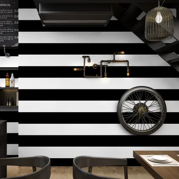 Черно-белые обои в горизонтальную и вертикальную полоску в современном минималистичном стиле для гостиной, спальни, кафе, ресторана, магазина одежды